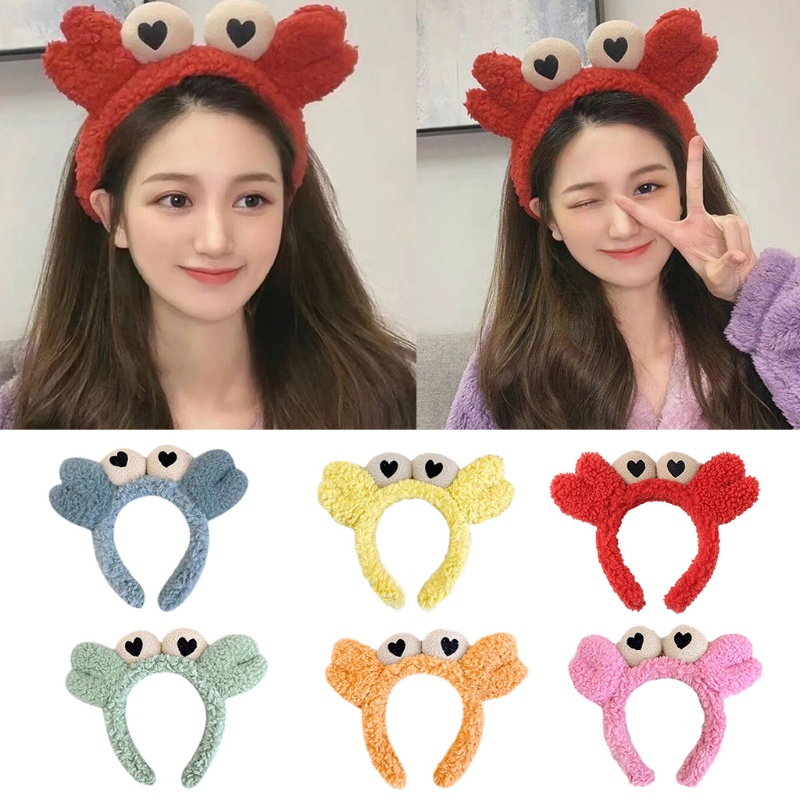 Flgo Băng Đô Bằng Vải Lông Hình Cua Mắt To Dễ Thương Để Rửa Mặt / Trang Điểm / Tập Yoga / Thể Thao /