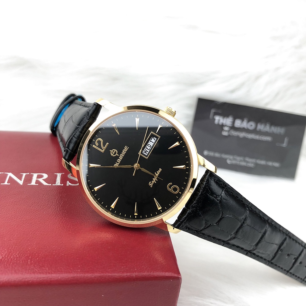 Đồng hồ nam Sunrise dây da cao cấp kính sapphire chống xước, chống nước tốt, máy mỏng Sunrise 183