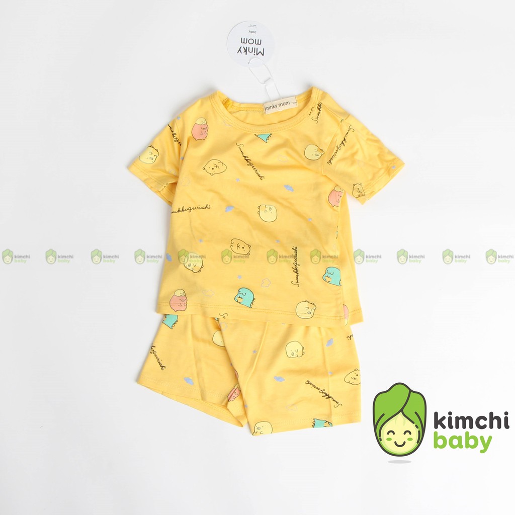 Đồ Bộ Bé Trai, Bé Gái Minky Mom Vải Thun Lạnh Họa Tiết Simsimi Gấu Khủng Long Dễ Thương, Bộ Cộc Tay Cho Bé MKM2128