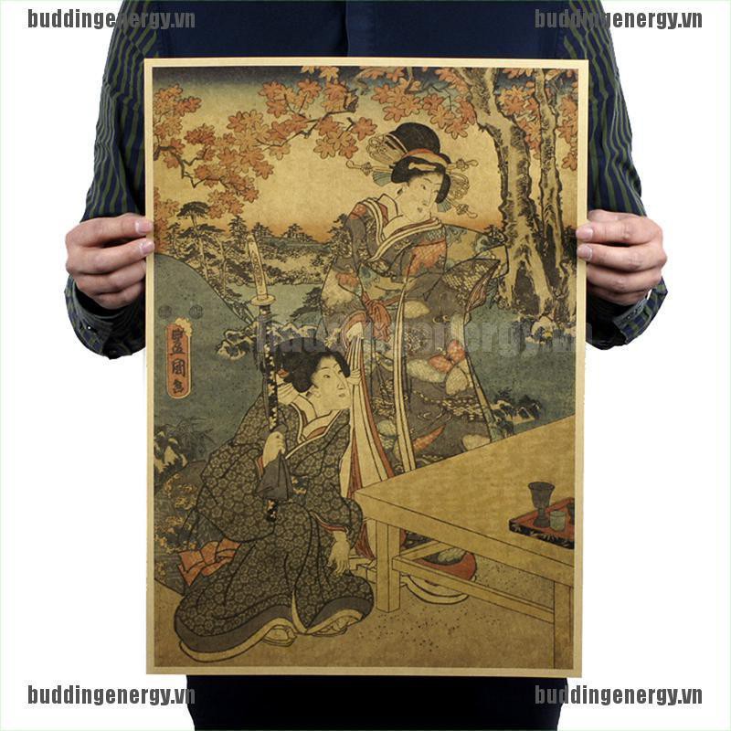 Tấm Áp Phích Treo Trang Trí Tường Hình Geisha Phong Cách Nhật Bản Cổ Điển Kích Thước 51x35.5cm