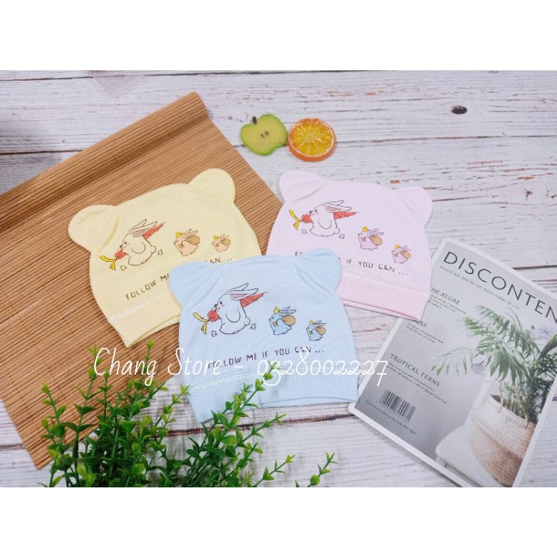 Set 2 Nón In Hình Cho Bé từ 0M+ Vải Cotton