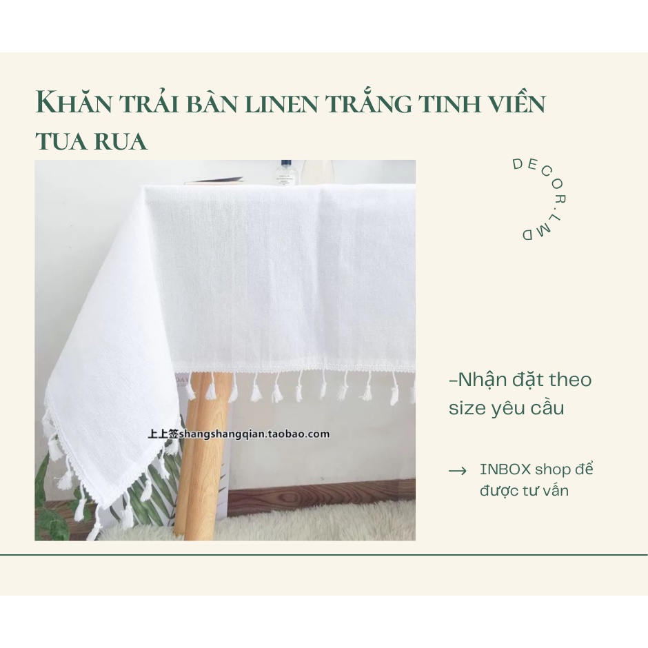 Khăn trải bàn trắng viền tua rua Hàn Quốc vintage,Khăn dã ngoại picnic, Phông Nền Chụp Ảnh Trang Trí Bàn Học