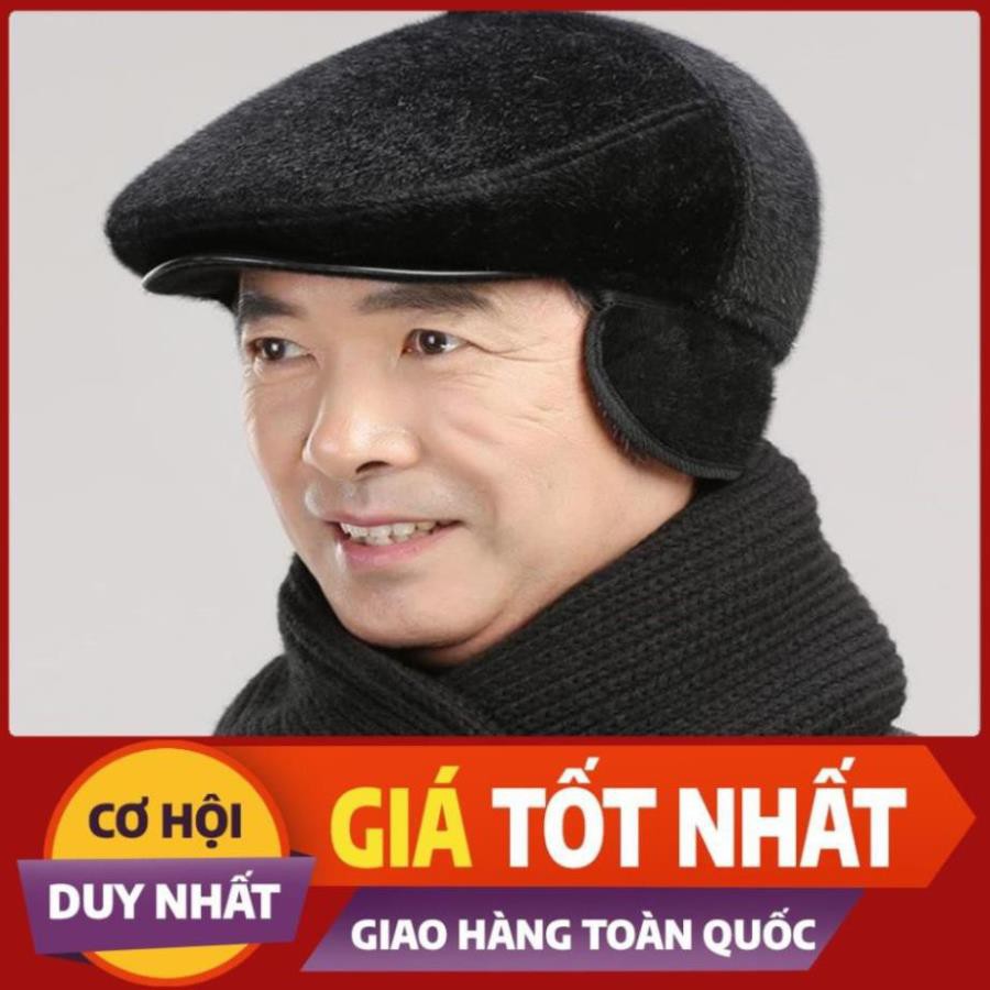 Mũ Phớt Nam Người Lớn,Mũ nón nỉ cho ông già,người trung niên kiểu dán lưỡi trai đẹp có bịt tai