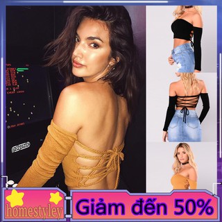 Áo Croptop tay dài thiết kế trễ vai quyến rũ