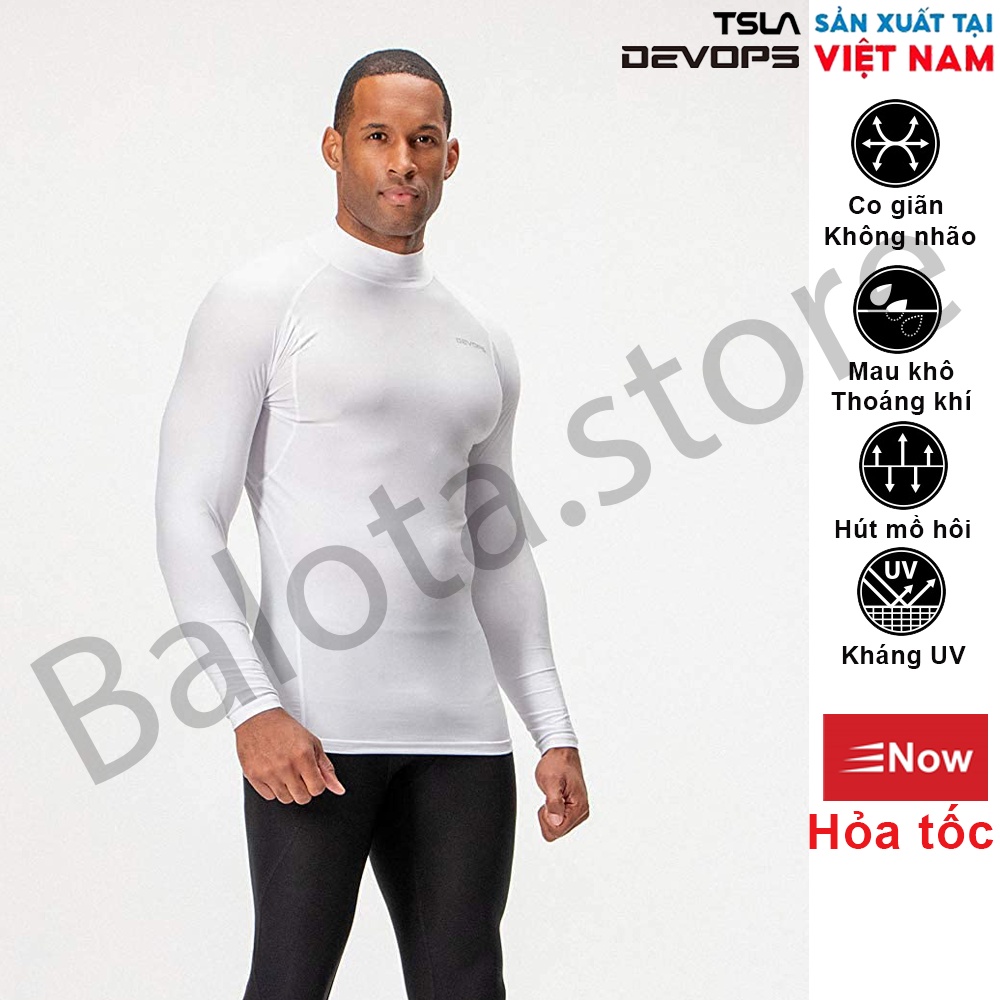 Áo thun dài tay nam Devops cổ 3 phân form ôm body chất co giãn lót giữ nhiệt đá bóng rổ tập gym bơi thể thao chống UV | BigBuy360 - bigbuy360.vn