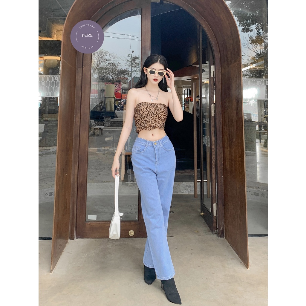 Quần jean ống suông rộng Herishop phong cách ullzzang màu xanh nhạt | BigBuy360 - bigbuy360.vn