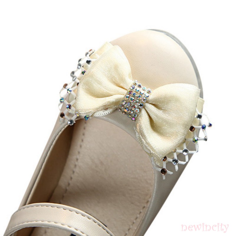 Giày búp bê da PU đính nơ dễ thương cho bé gái