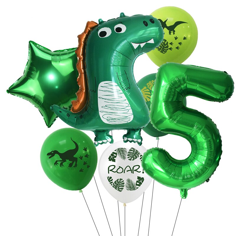 Set 7 bong bóng hình khủng long và số dùng trang trí tiệc sinh nhật cho trẻ em