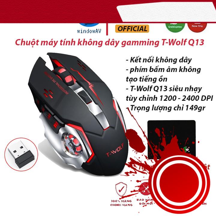 [ Hàng Hot ] Chuột Game Không Dây Sạc Pin T- WOFT Q13| HÀNG CHÍNH HÃNG| TẶNG MIẾNG LÓT CHUỘT LOGITECH