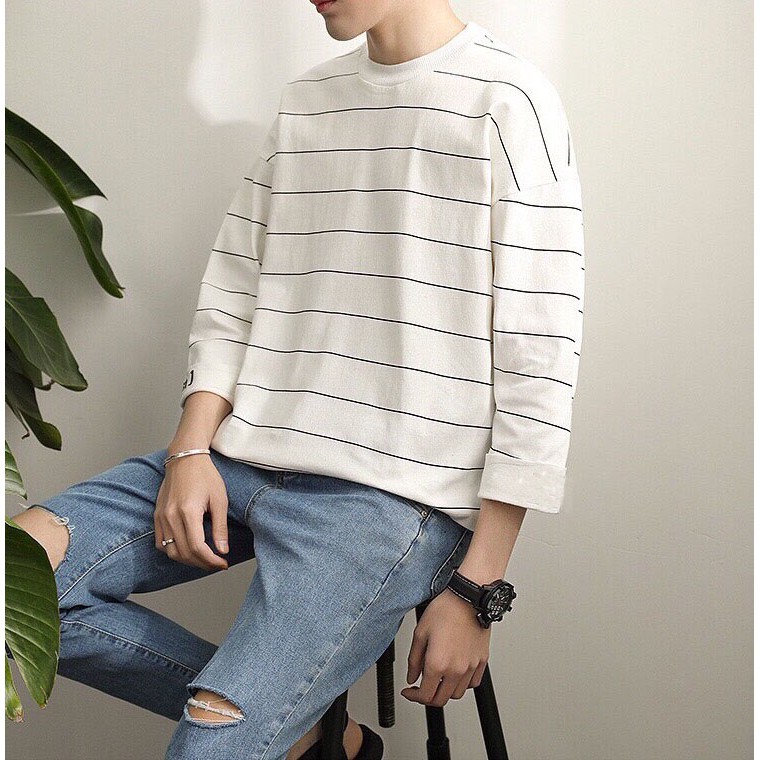 Áo thun tay dài form rộng unisex - phông dài tay nam nữ oversize sọc lost xẻ tà  - 2N Unisex
