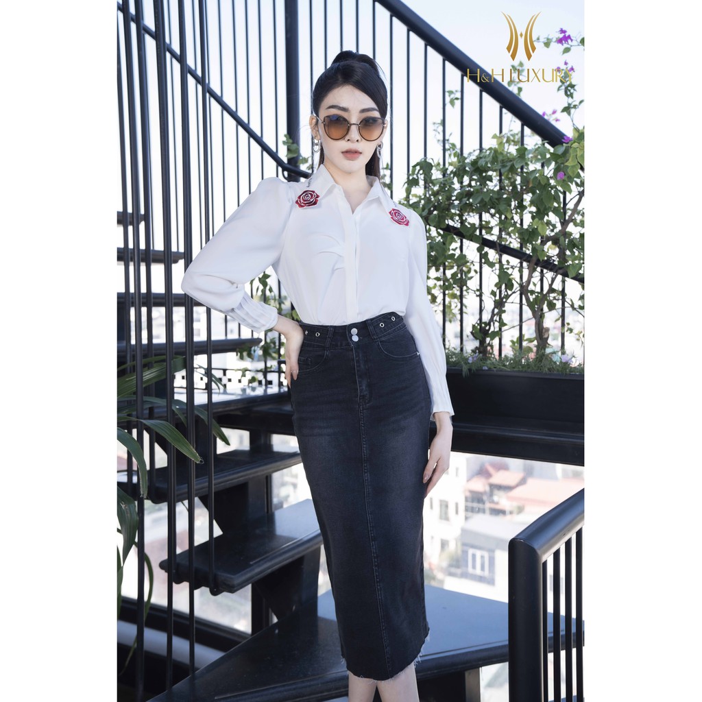 Chân váy jeans bút chì suông xanh đậm