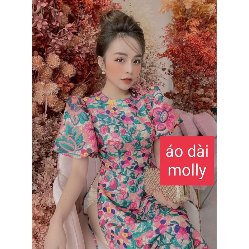 Sale_Áo dài gấm xốp tăm in hoa_có bigsize