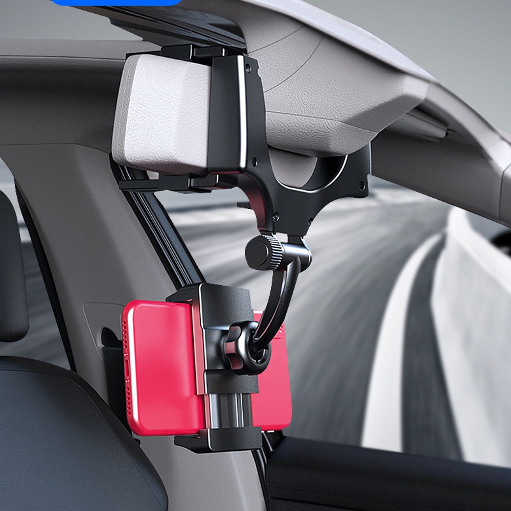Giá đỡ điện thoại kẹp gương chiếu hậu ô tô, gắn cam hành trình xoay 360 độ
