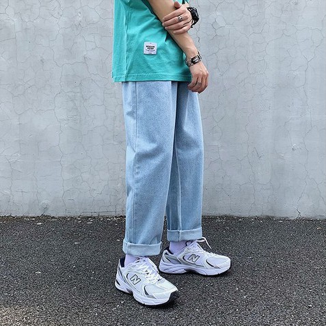 Quần jean baggy nam nữ ống suông rộng lưng chun 2021 | BigBuy360 - bigbuy360.vn