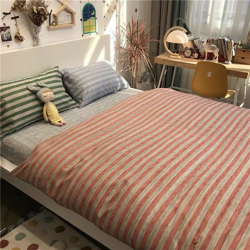 Bộ chăn ga cotton poly Kẻ Ngang Xước