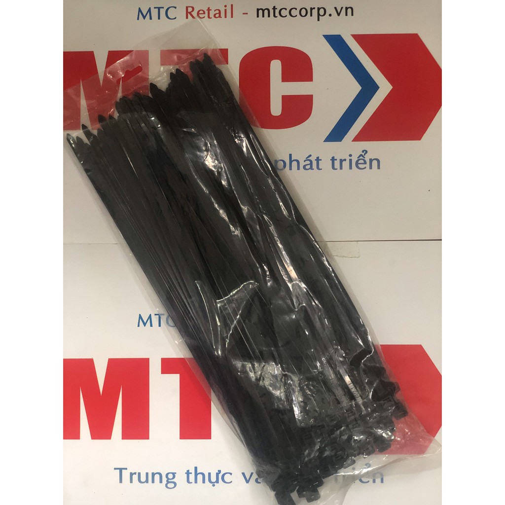 Túi 100 Dây thít, dây rút nhựa màu đen 370×7.6mm cao cấp GT370HDB nhập khẩu Giantlok-Thái Lan