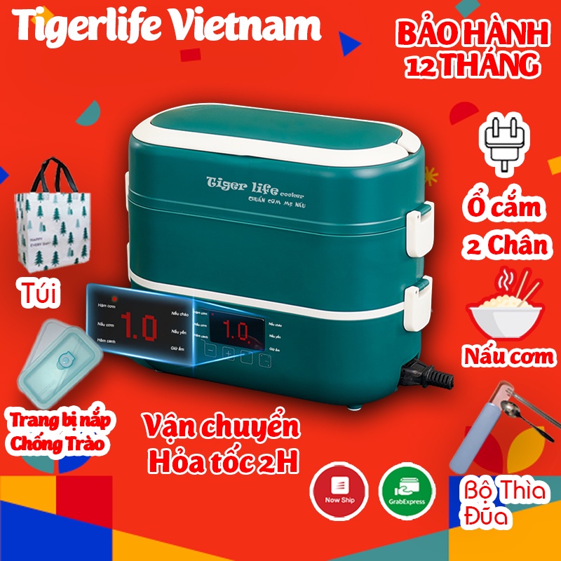 Hộp Cơm cắm điện Giữ nhiệt MInistyle 1, 2 Tầng - Tigerlife 2022 Tặng Kèm Bộ Đũa, Túi Xách 2- 4 Bát Inox Hâm Nóng Và Nấu