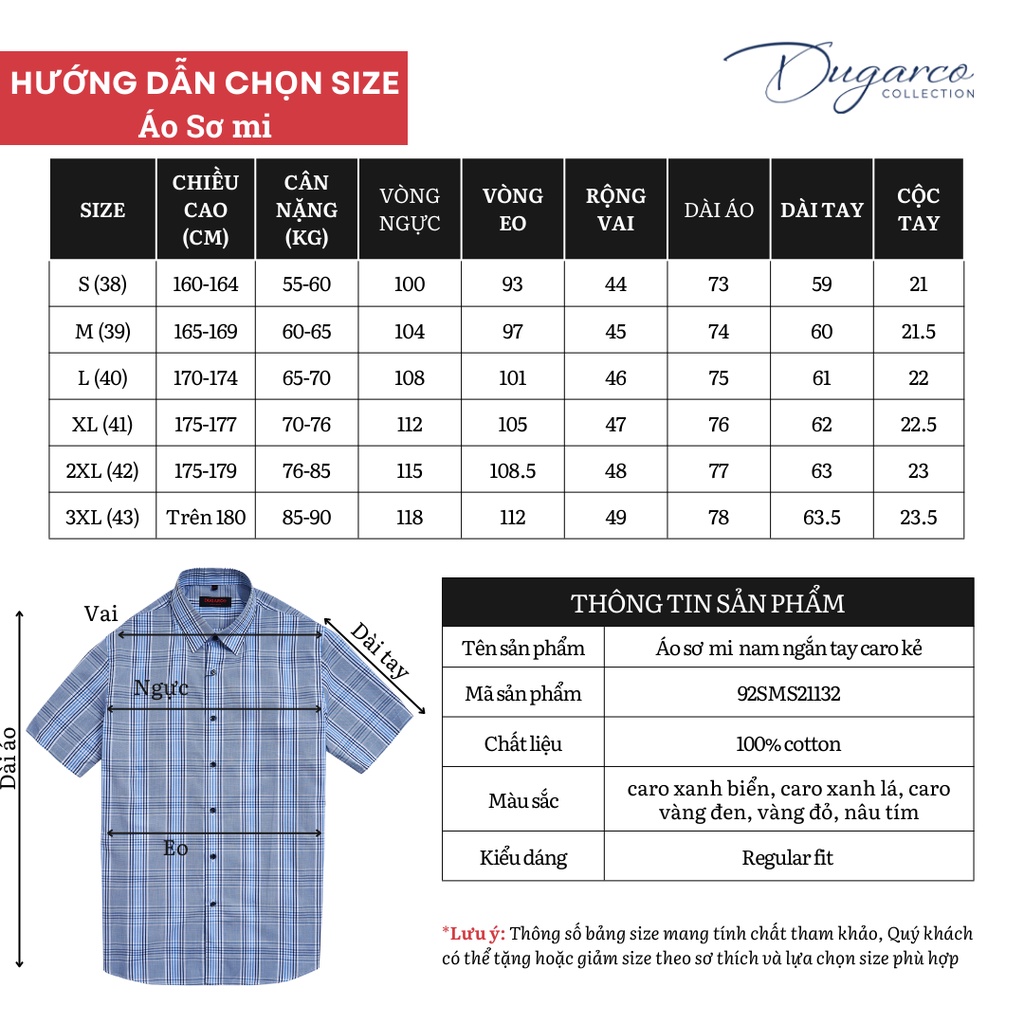 Áo sơ mi nam DUGARCO cotton công sở tay ngắn 92SMS21132