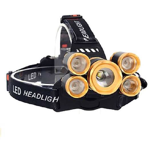 [FREESHIP] Đèn pin đội đầu 5 bóng LED T6 gồm 3 chế độ sáng + Tặng kèm 2 pin sạc và sạc