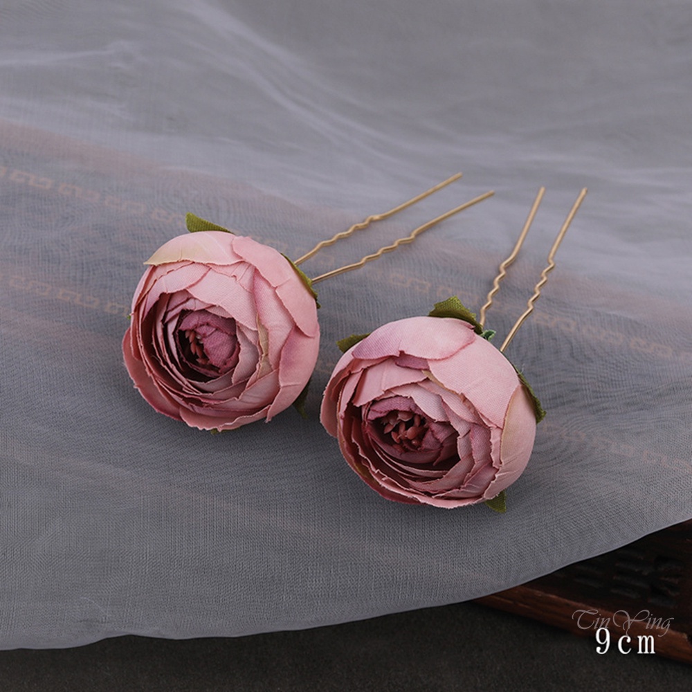 GETNOIVAS Set 2 Kẹp Tóc Hợp Kim Hình Chữ U Đính Hoa Sang Trọng