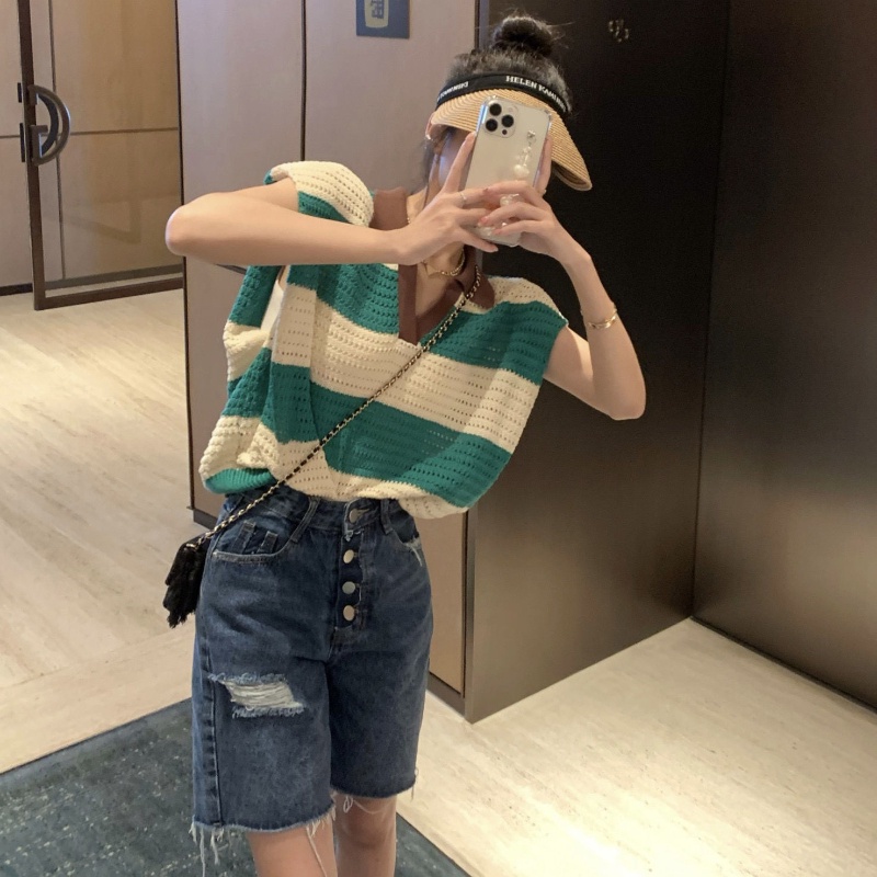 COZOK Áo Tank Top Dệt Kim Sát Nách Dáng Rộng Hoạ Tiết Kẻ Sọc