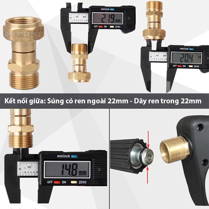 Khớp xoay chống xoắn dây phun xịt của máy rửa xe áp lực cao - Lắp vào súng có ren ngoài 22mm