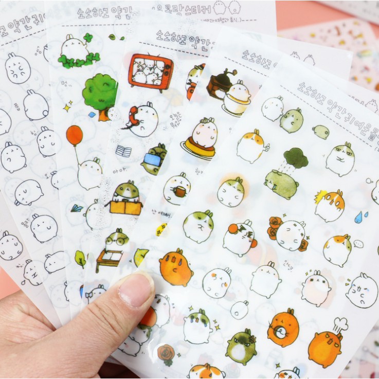 🍉Set 6 sticker thỏ Molang - Sticker dán hình siêu siêu dễ thương DUASHOP