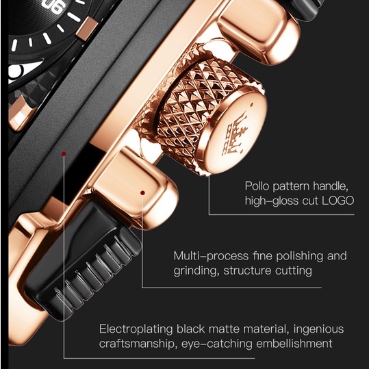 Đồng hồ OLEVS 9919 mặt hình vuông với dây đeo bằng da thú chống thấm nước đa năng thời trang cho nam