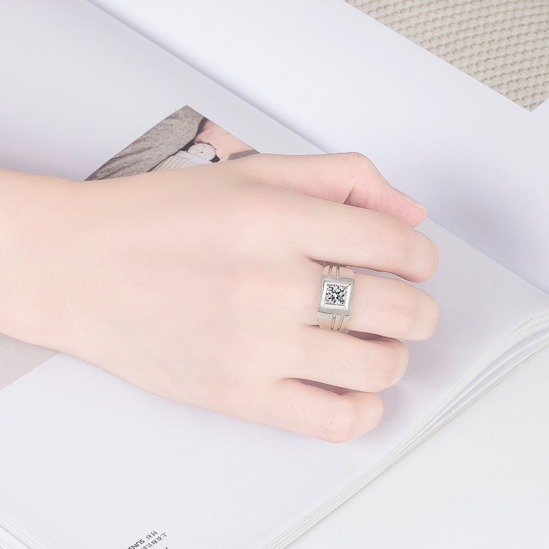 Nhẫn vàng trắng đơn giản thời trang nam nhẫn đính hôn kim cương đá quý trắng