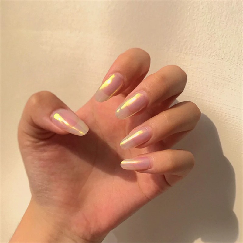 Bộ 24 móng tay giả Nail Nina trang trí nghệ thuật hoạ tiết hồng ánh mặt trời mã 257【Tặng kèm dụng cụ lắp】