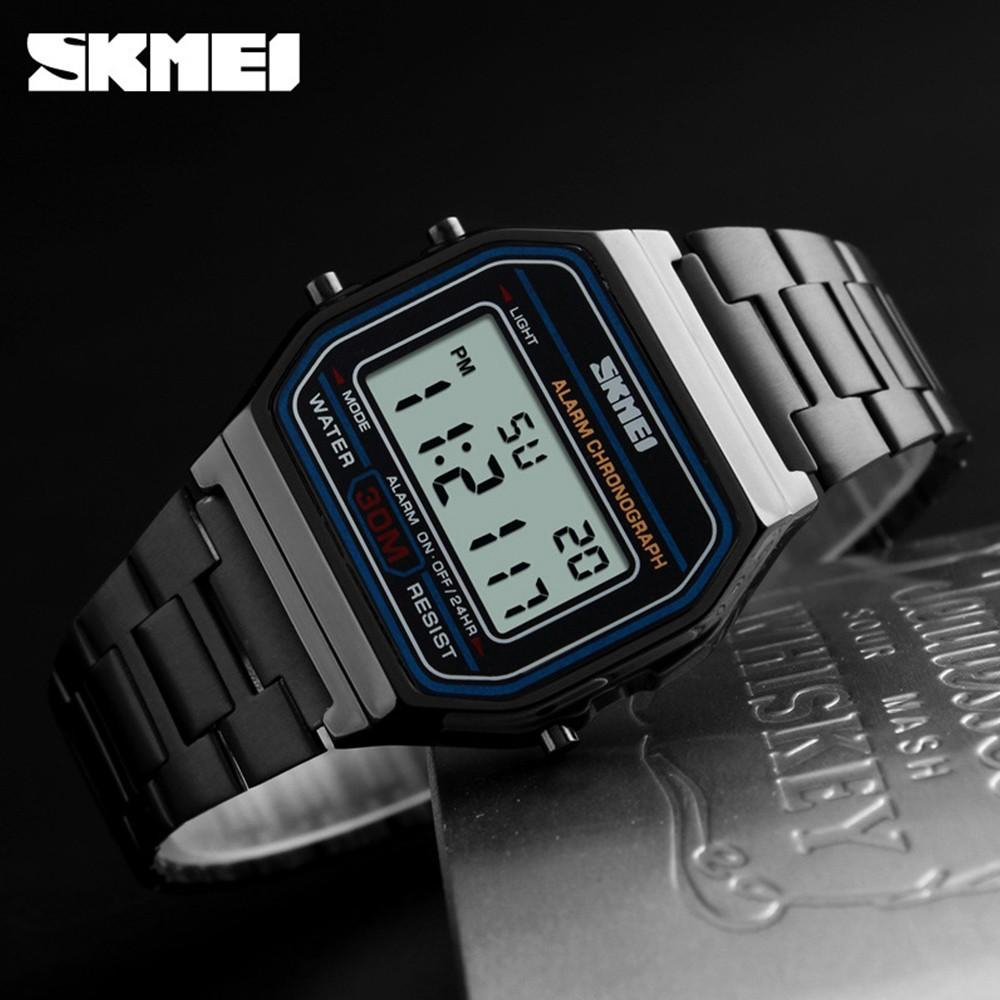Đồng hồ SKMEI 1123 dây thép sang trọng mặt led tráng gương cảm ứng cao cấp dành cho giới trẻ/ nam và nữ