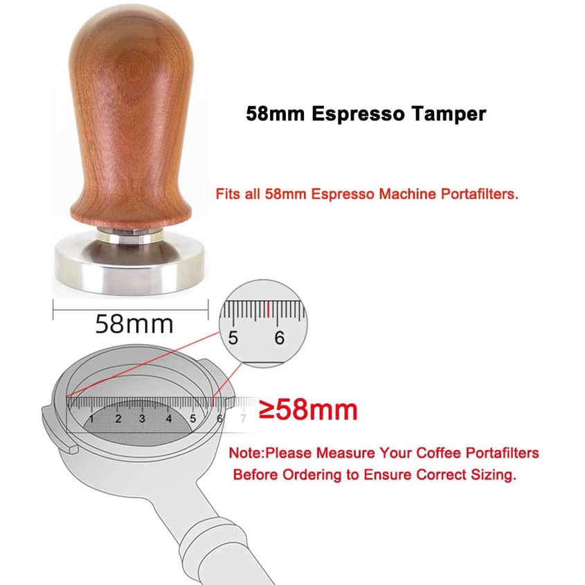 Dụng cụ nén cà phê thép không gỉ 304 tay cầm gỗ 51/53/58mm cho máy pha cà phê Staresso SP300 Delonghi Breville Gemilai