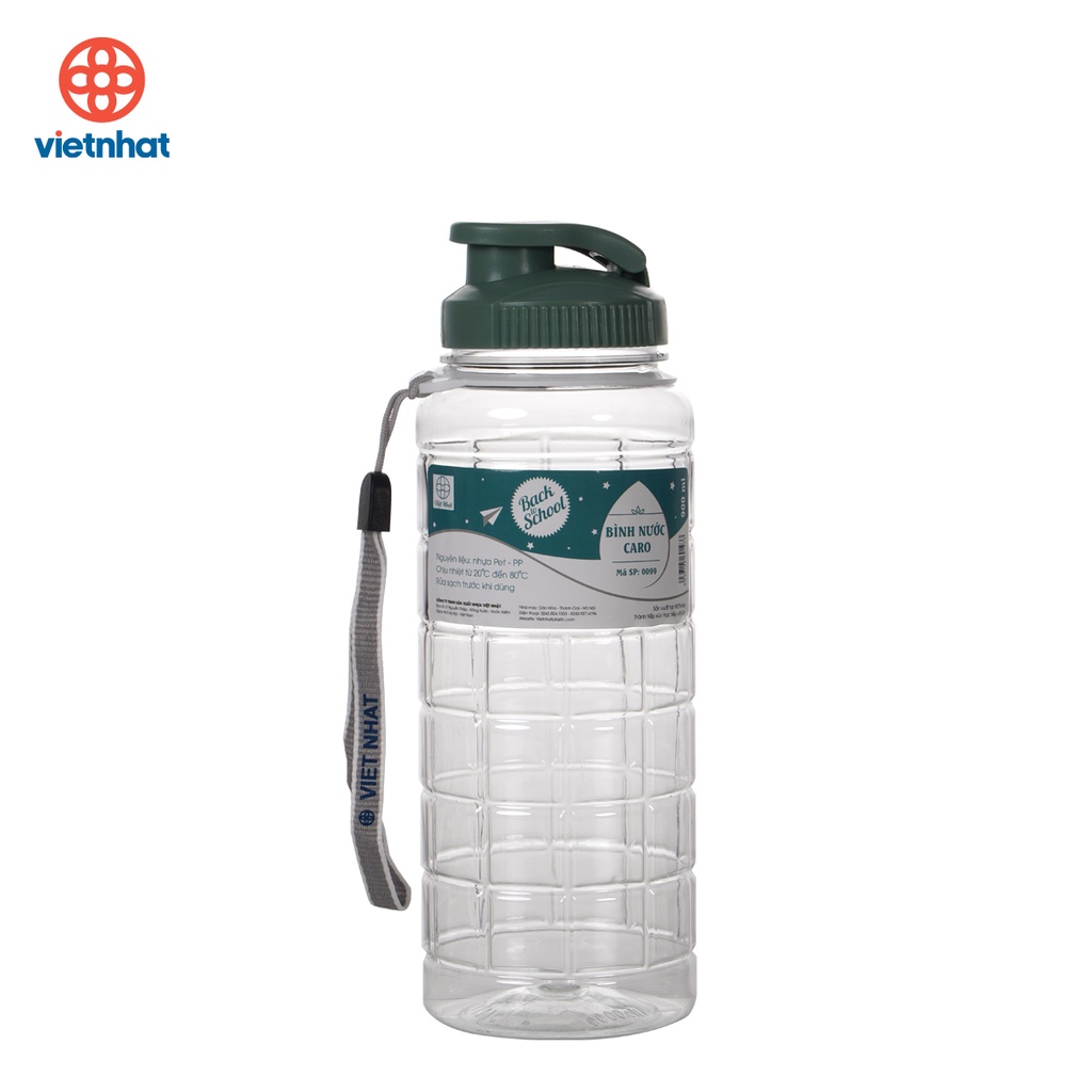 Bình Nước Caro 900ml 0099, Bình Nước Thể Thao Có Dây Treo Cao Cấp Việt Nhật