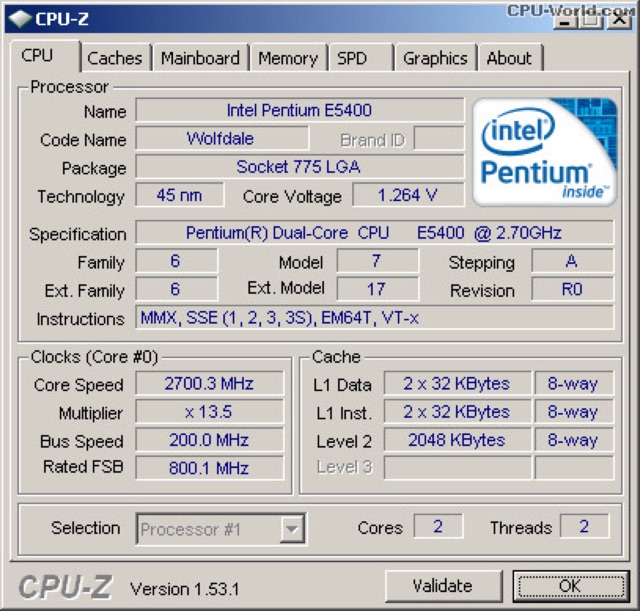 Intel CPU pentium E5400