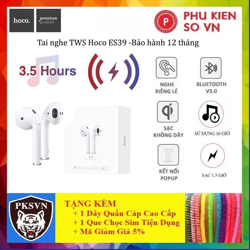 Tai Nghe Bluetooth Chính Hãng Hoco ES39 - Tai Nghe Không Dây Cao Cấp Âm Thanh Cực Chất - Bảo Hành 12 Tháng Chính Hãng