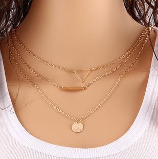 dây chuyền Fashion Round Sequins Rectangular Sequins Triangle Short Combination Necklace