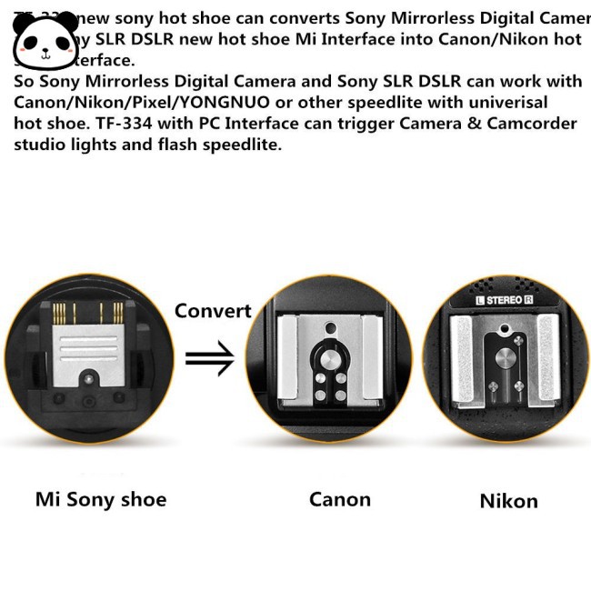 TF-334 Hot Shoe Adapter for Converting Sony Mi A7 A7RII A7II Camera to Canon Nikon Yongnuo Flash Speedlite