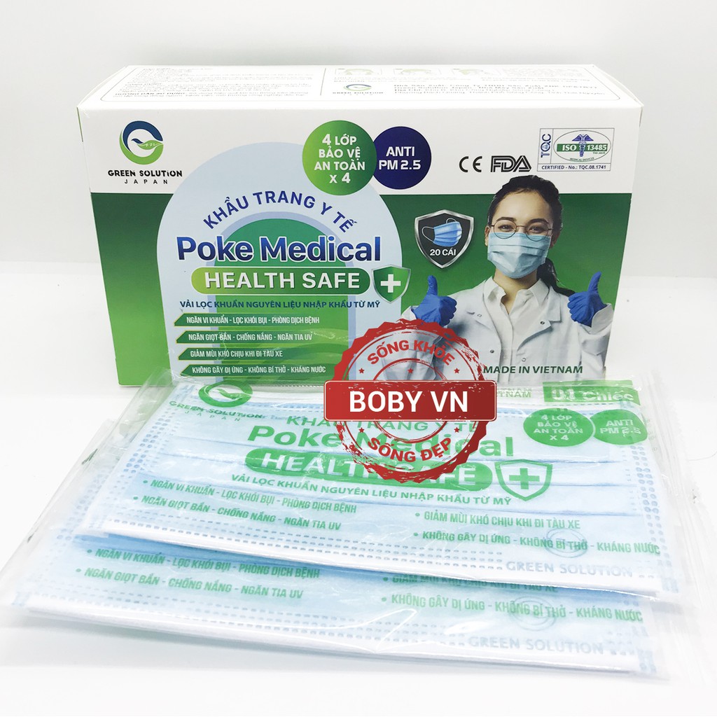 Khẩu trang y tế 4 lớp Poke Medical (1 túi 1 cái x 20 cái )
