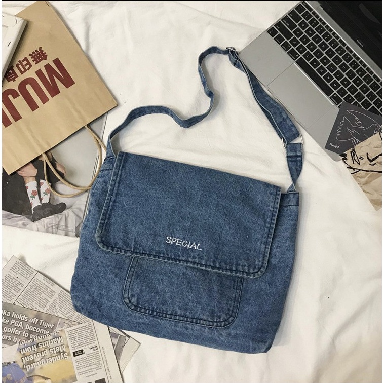Túi chéo jean denim thêu chữ special
