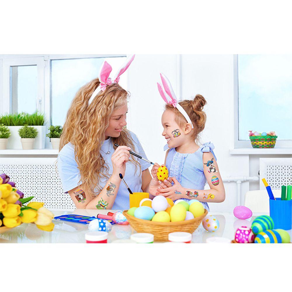 Set 10 Miếng Dán Hình Xăm Họa Tiết Thỏ Trứng Phục Sinh Độc Đáo