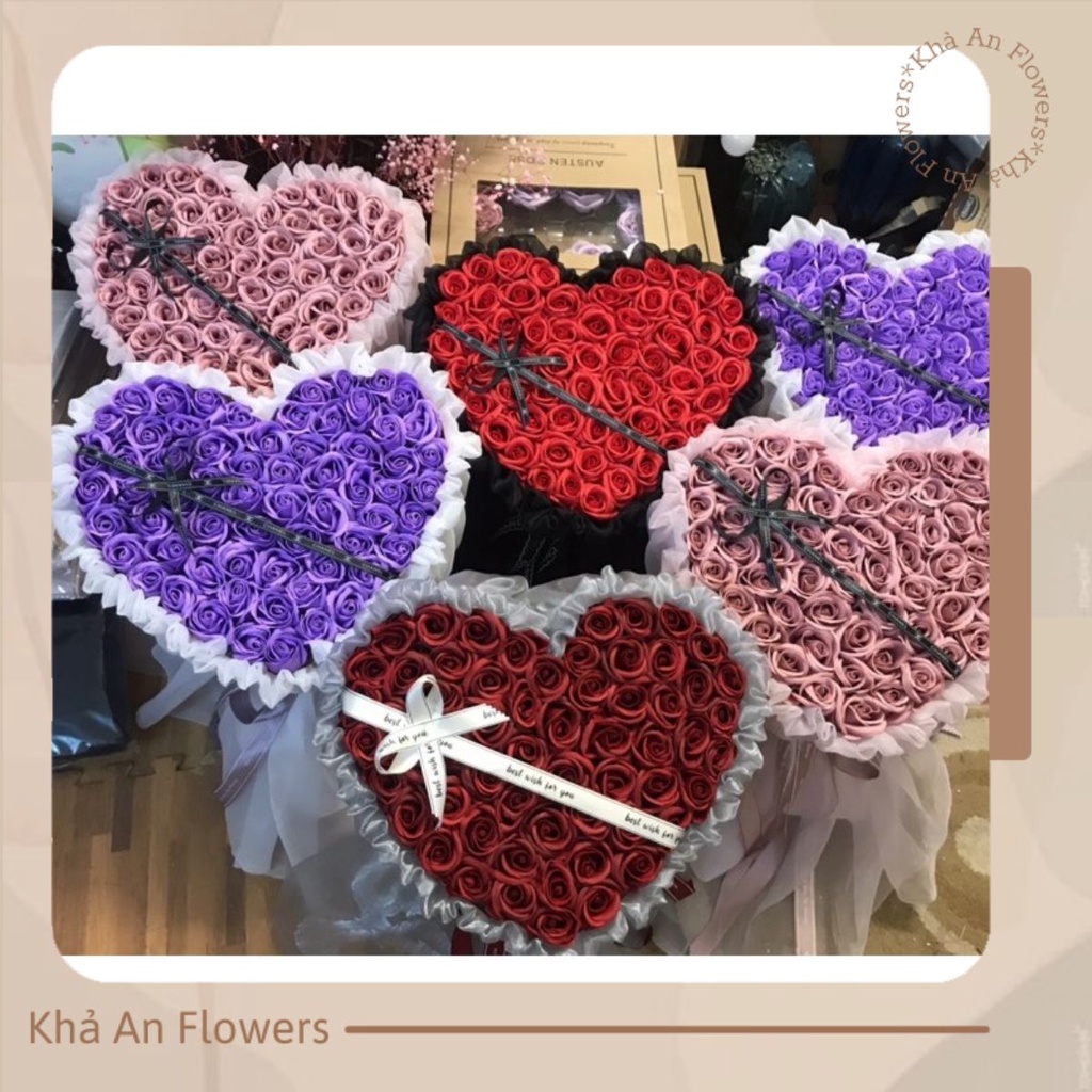 [Hoa tim Valentine ] Nhận đặt NowShip tại Hà nội xuyên tết ! Bó hoa tim sáp 60 bông phối voan Hàn cao cấp siêu xịn
