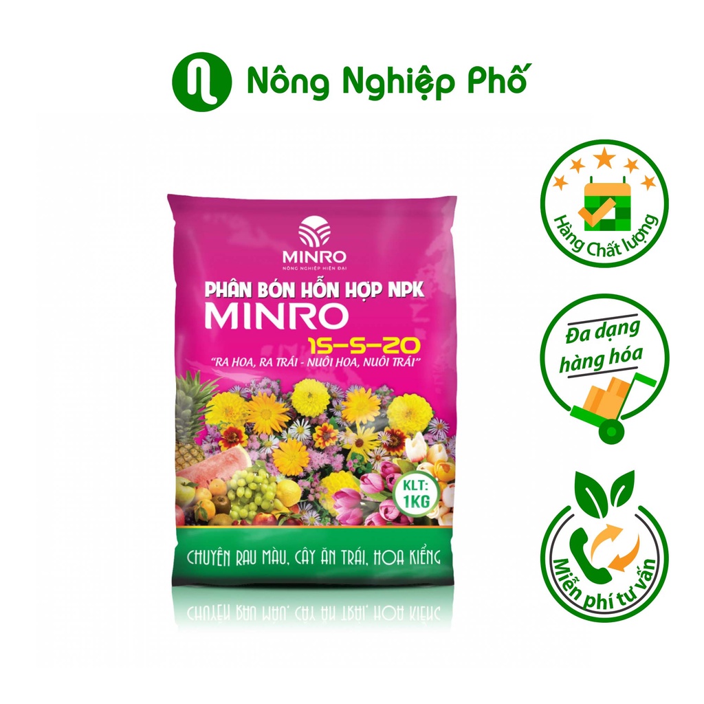 Phân bón NPK hỗn hợp Minro 15-5-20 - Gói 1kg