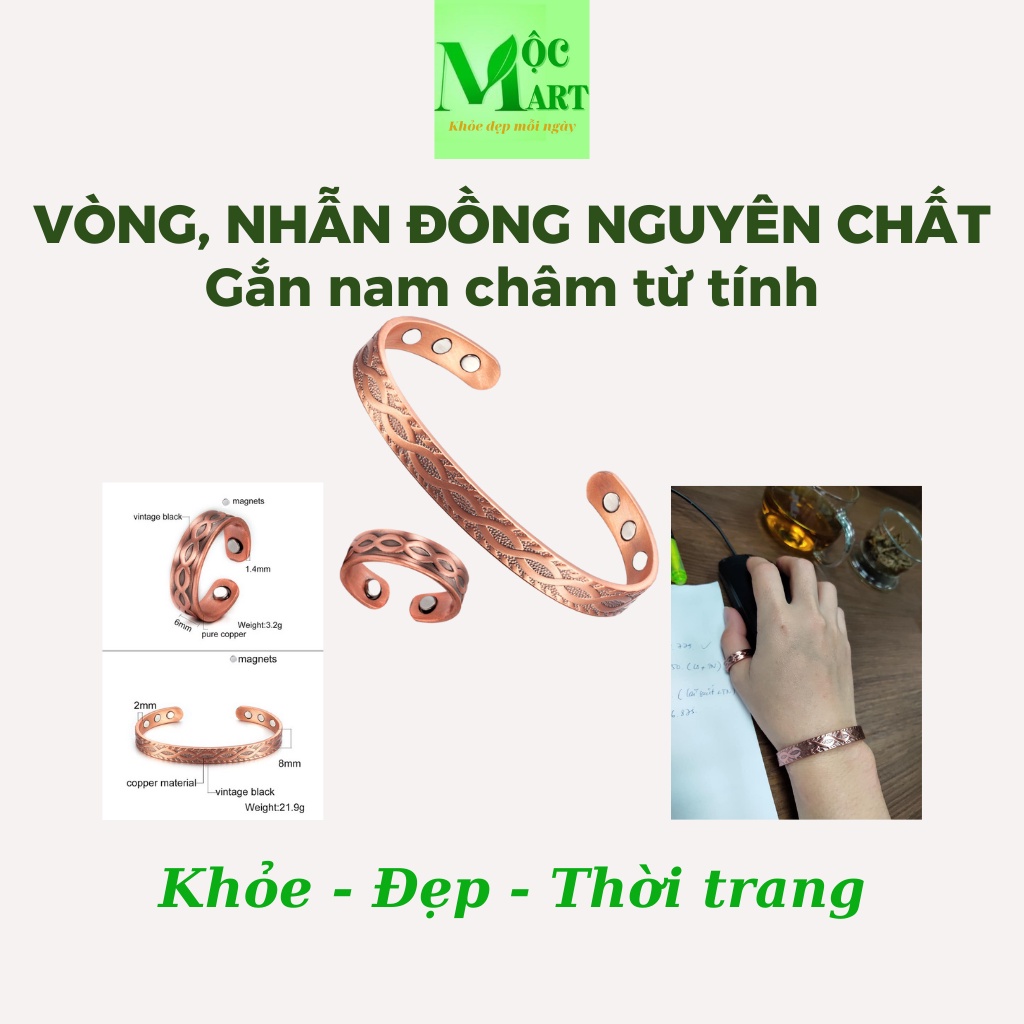 Vòng, nhẫn đồng nguyên chất có nam châm từ tính giúp cân bằng từ trường, lưu thông tuần hoàn máu