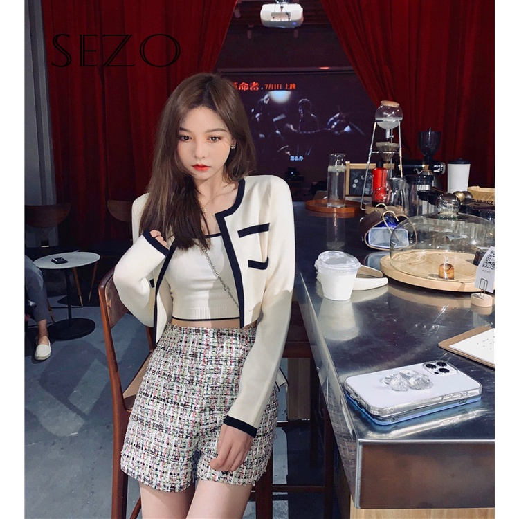 QKOOLE  Áo khoác cardigan dệt kim dáng ôm phong cách Hàn Quốc thời trang cho nữ