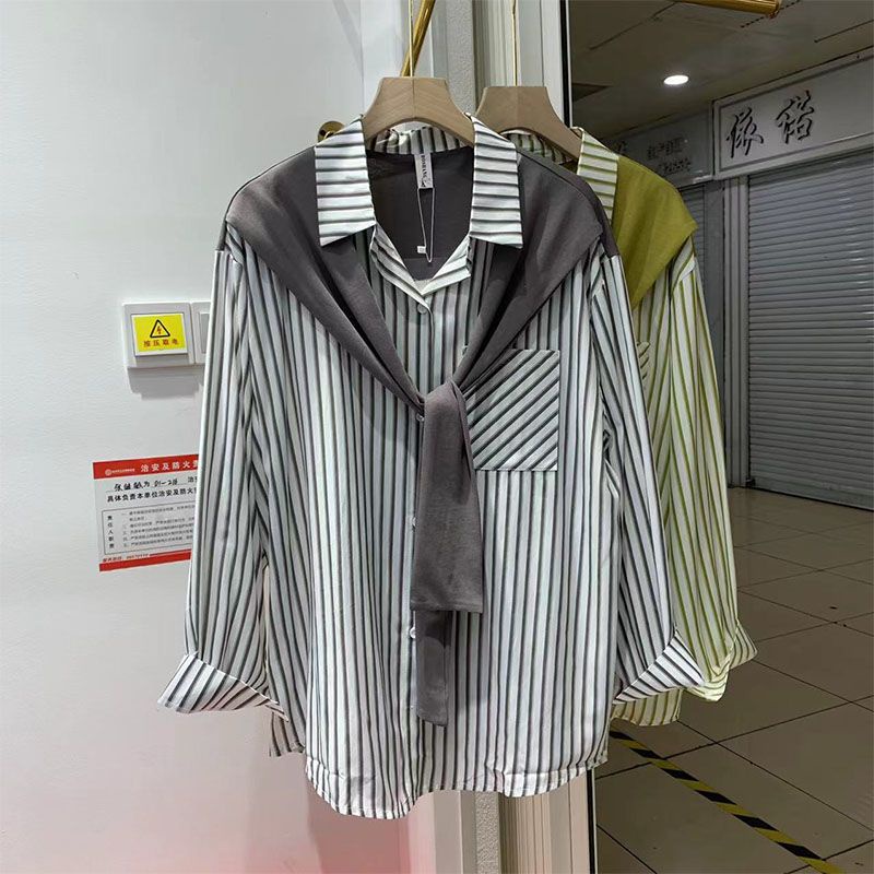 Áo Sơ Mi Nữ Dài Tay Cổ Bẻ Giả Hai Lớp Thời Trang Hàn