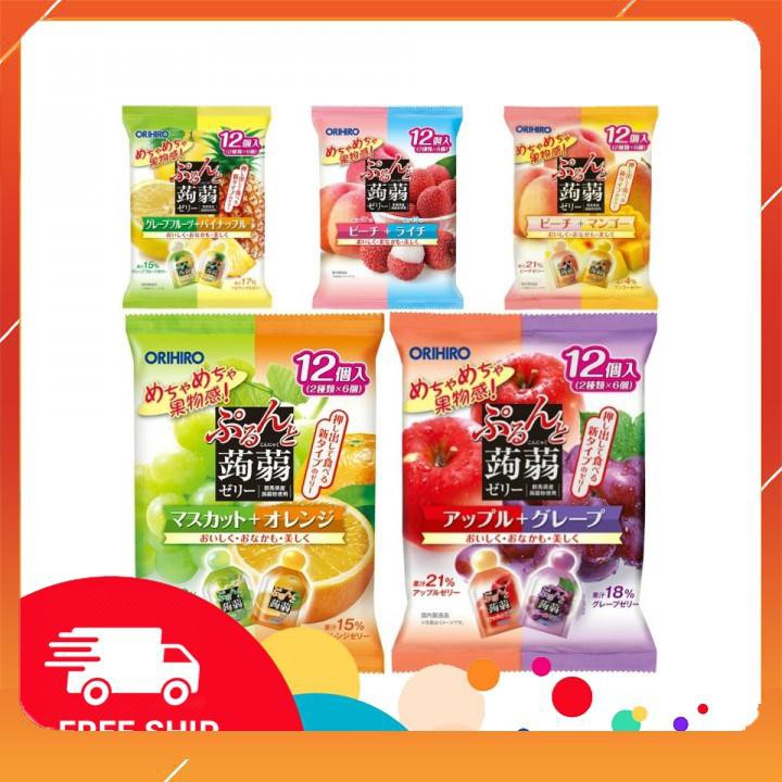 Thạch trái cây Orihiro Nhật Bản [LOẠI TO] có 5 vị, gói 240g có 12 cái