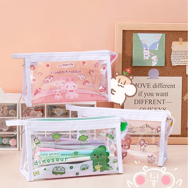 Túi Đựng Bút Trong Suốt In Họa Tiết Dễ Thương Gấu Thỏ