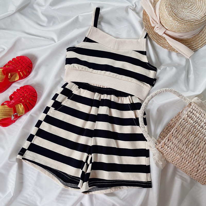 Set Áo Hai Dây Kẻ Sọc + Quần Short Thời Trang Mùa Hè Se7en Cho Bé Gái
