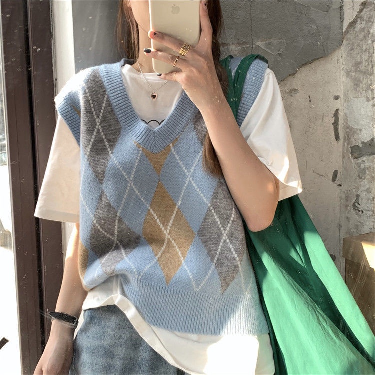 Áo Dệt Kim Không Tay Cổ Chữ V Dáng Rộng Thiết Kế Mới Thời Trang Cho Nữ