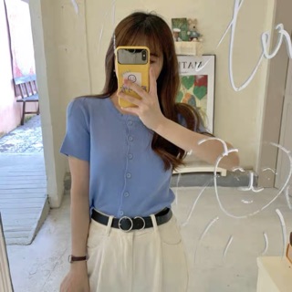 Áo len cổ tròn cúc dáng basic 7207 Ulzzang style 🌸 Hàng Quảng Châu